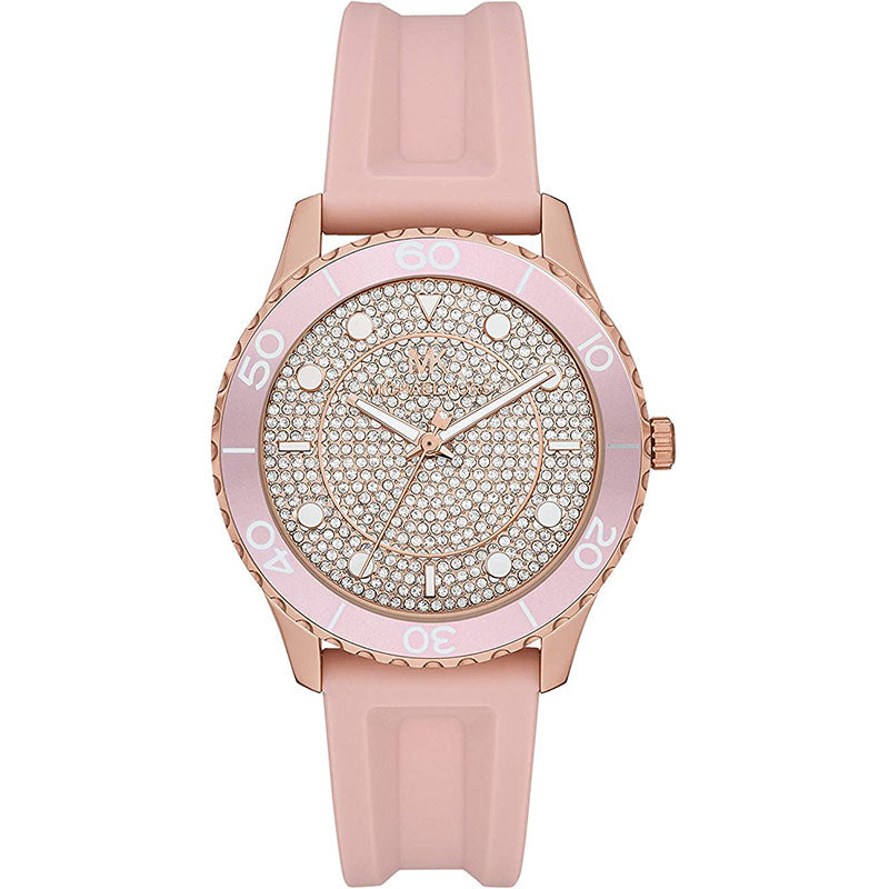 Buy Michael Kors Womens Quartz Runway Pink Silicone Strap Rose Crystal Pave Dial 40mm Watch - Mk6854 in Pakistan