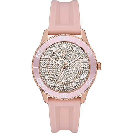 Buy Michael Kors Womens Quartz Runway Pink Silicone Strap Rose Crystal Pave Dial 40mm Watch - Mk6854 in Pakistan