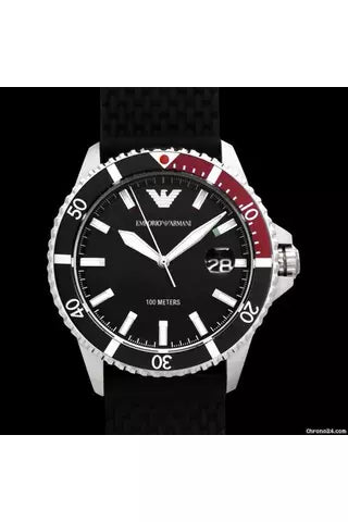 Emporio Armani Diver Black Stainless Steel Mesh Black Dial Quartz Watc