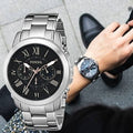 Buy Fossil Men's Chronograph Silver Stainless Steel Black Dial 44mm Watch FS4994 in Pakistan