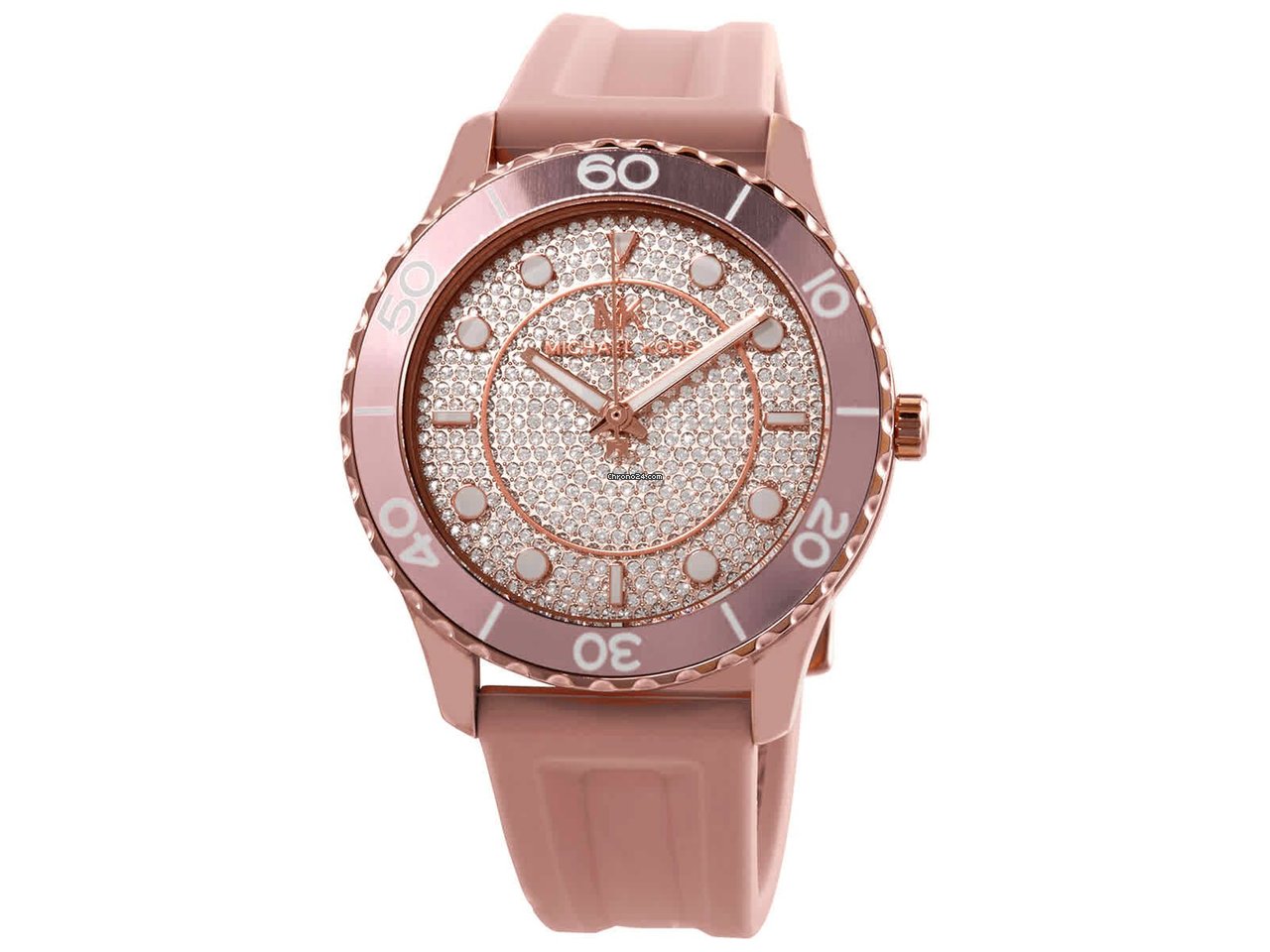 Buy Michael Kors Womens Quartz Runway Pink Silicone Strap Rose Crystal Pave Dial 40mm Watch - Mk6854 in Pakistan