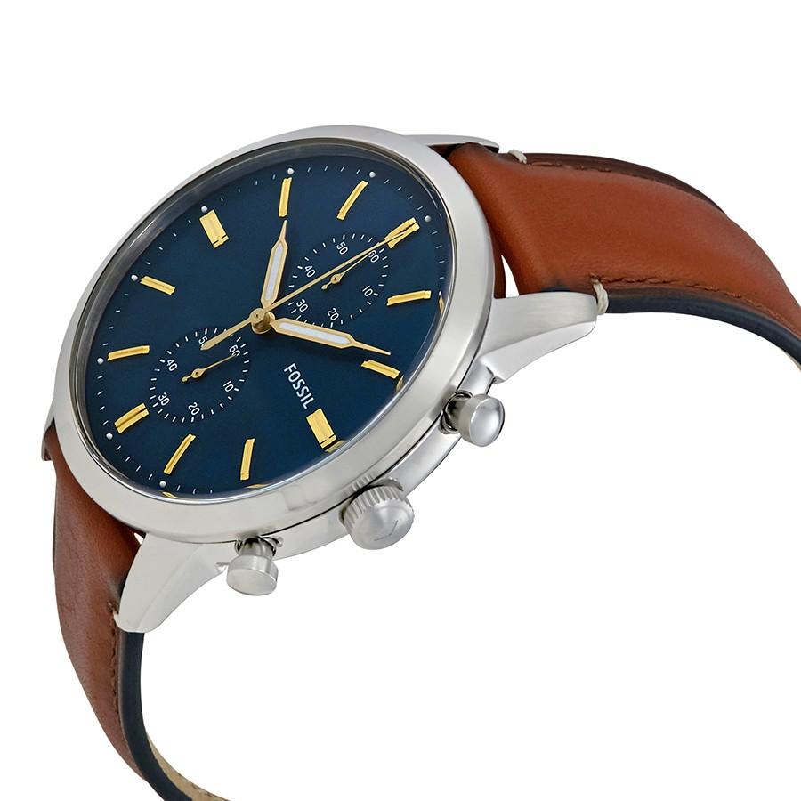 Buy Men's Quartz Stainless Steel Blue Dial Brown Leather Strap 44Mm Watch in Pakistan