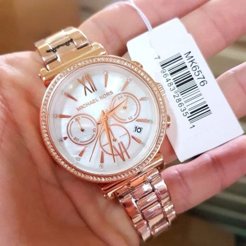 Buy Michael Kors Womens Quartz Sofie Rose Gold Stainless Steel Mother Of Pearl Dial 39mm Watch - Mk6576 in Pakistan