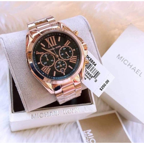 Buy Michael Kors Womens Chronograph Quartz Bradshaw Rose Gold Stainless Steel Black Dial 43mm Watch - Mk5854 in Pakistan