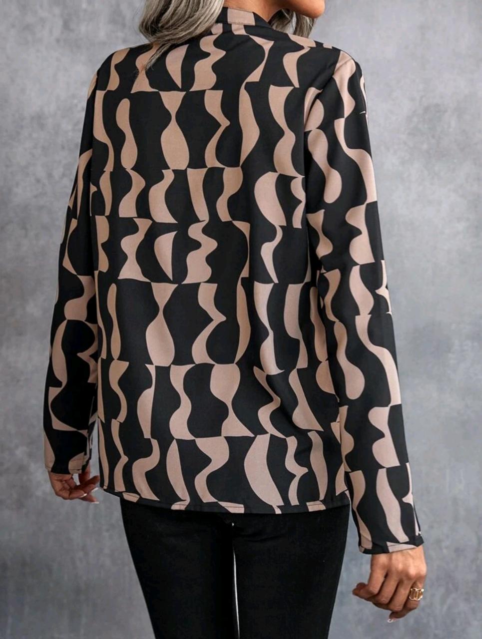 Buy Shein Allover Print Notched Neck Blouse in Pakistan