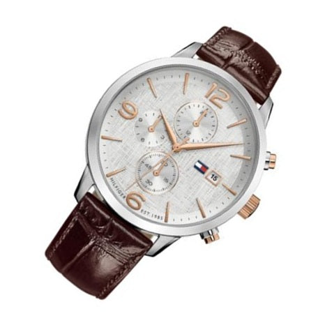 Buy Tommy Hilfiger Mens Quartz Brown Leather Strap White Dial 42mm Watch - 1710360 in Pakistan