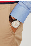 Buy Tommy Hilfiger Mens Quartz Brown Leather Strap White Dial 42mm Watch - 1710360 in Pakistan