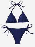 Buy Heat Navy Blue Padded String Ribbed Bikini in Pakistan
