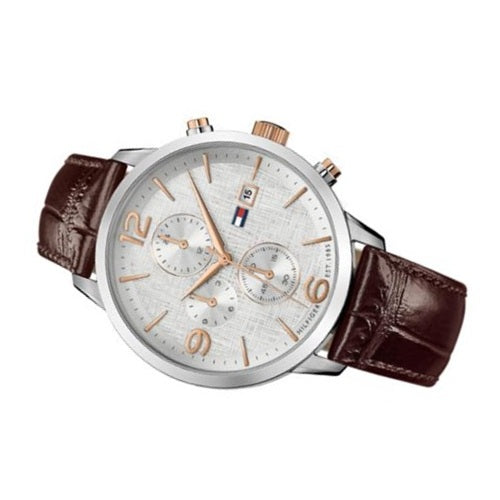 Buy Tommy Hilfiger Mens Quartz Brown Leather Strap White Dial 42mm Watch - 1710360 in Pakistan