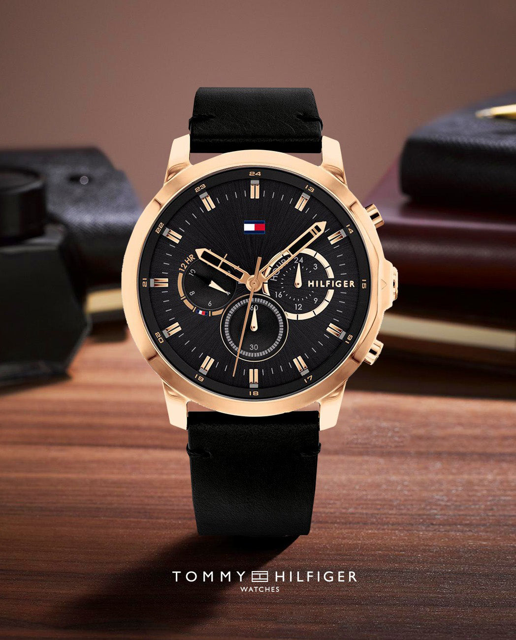 Buy Tommy Hilfiger Mens Quartz Black Leather Strap Black Dial 46mm Watch - 1791798 in Pakistan