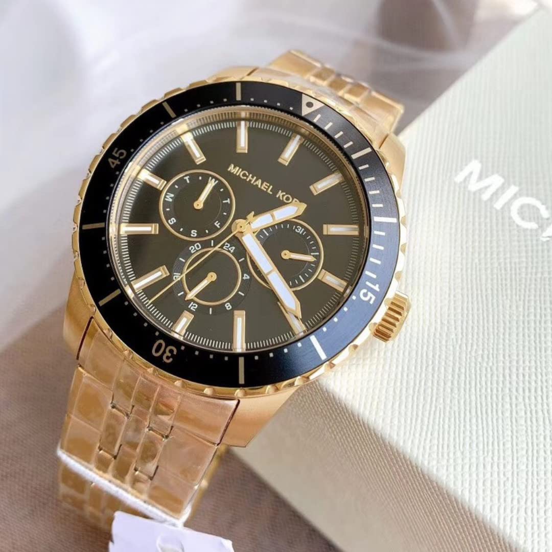 Buy Michael Kors Mens Multifunctional Gold Stainless Steel Black Dial 44mm Watch - Mk7154 in Pakistan