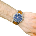 Buy Men's Quartz Stainless Steel Blue Dial Brown Leather Strap 44Mm Watch in Pakistan