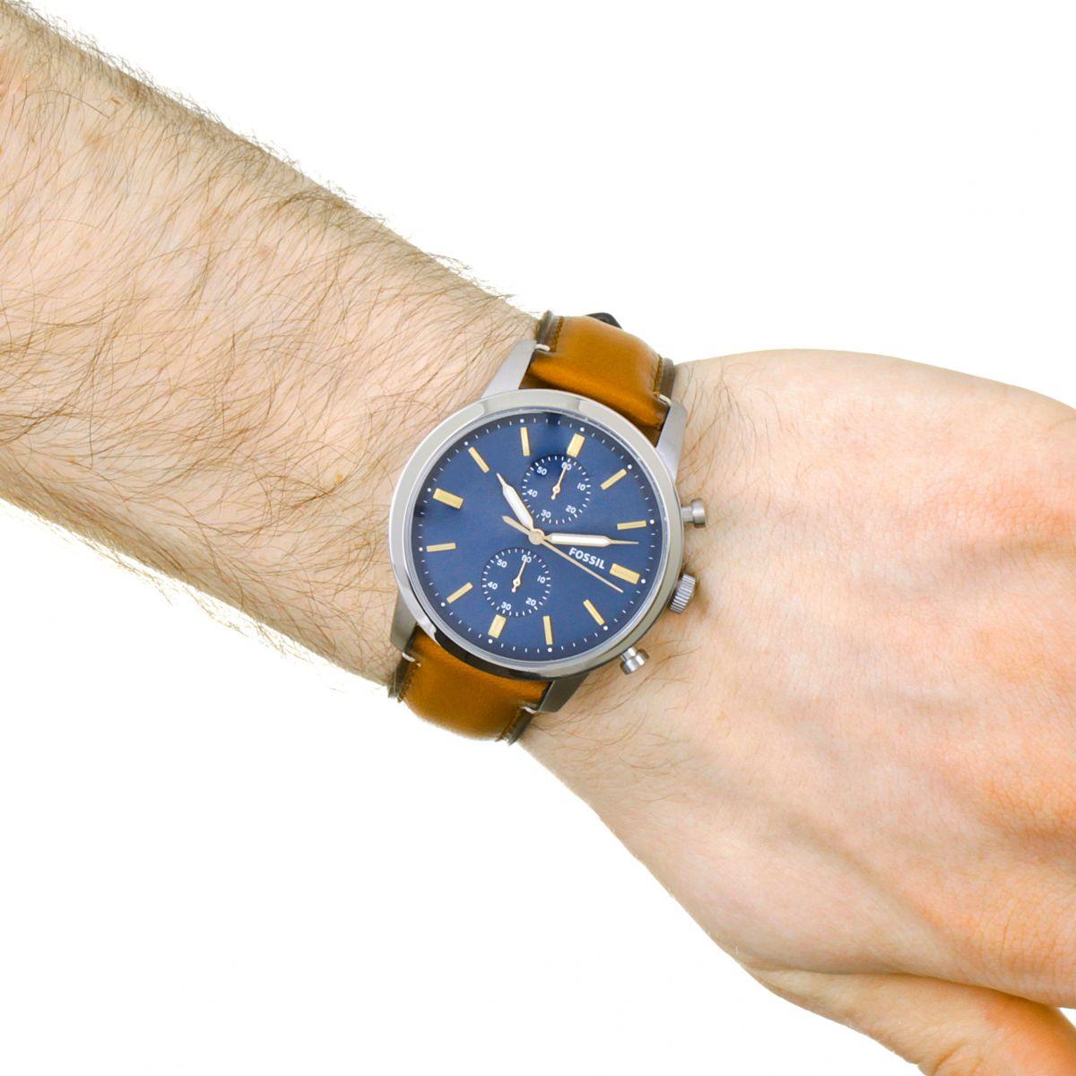 Buy Men's Quartz Stainless Steel Blue Dial Brown Leather Strap 44Mm Watch in Pakistan