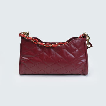 Buy Negative Apparel Quilted Pattern Baguette Bag With Chain And Strap FD - Burgundy in Pakistan