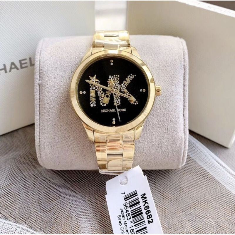 Buy Michael Kors Womens Quartz Runway Gold Stainless Steel Black Dial 38mm Watch - Mk6682 in Pakistan