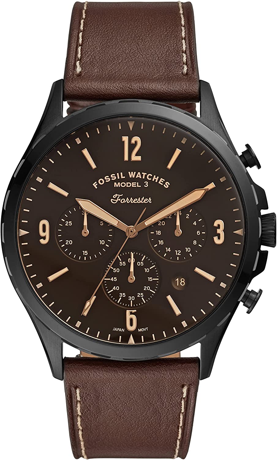 Buy Men's Chronograph Quartz Forrester Brown Leather Strap Black Dial 46Mm Watch in Pakistan