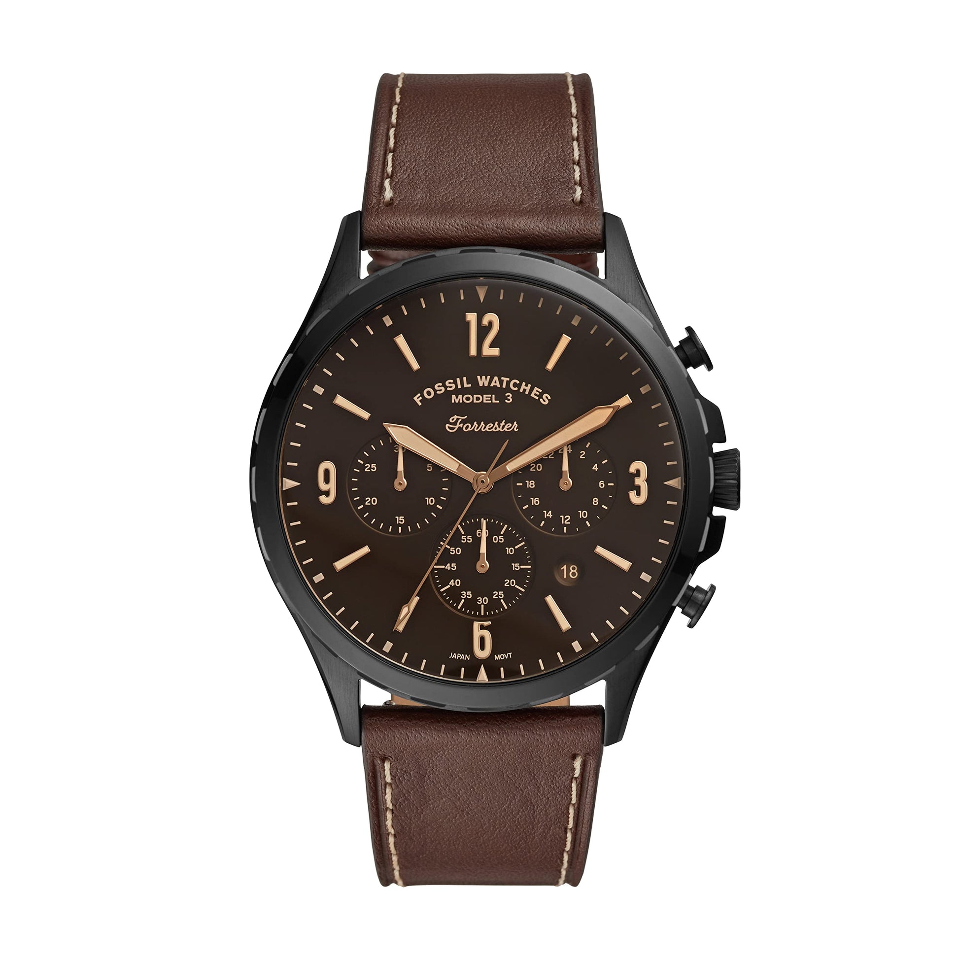 Buy Men's Chronograph Quartz Forrester Brown Leather Strap Black Dial 46Mm Watch in Pakistan