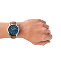 Buy Men's Quartz Stainless Steel Blue Dial Brown Leather Strap 44Mm Watch in Pakistan