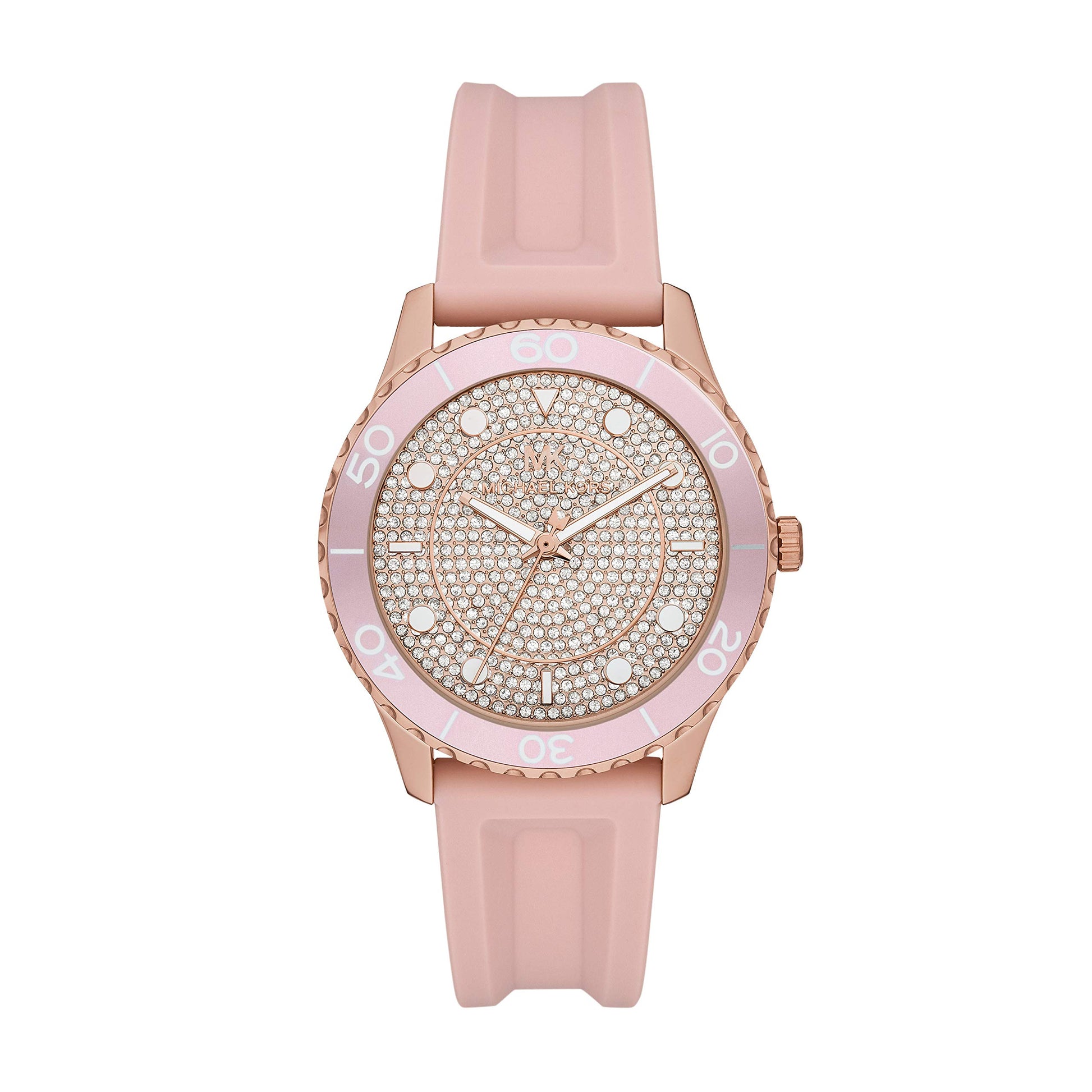 Buy Michael Kors Womens Quartz Runway Pink Silicone Strap Rose Crystal Pave Dial 40mm Watch - Mk6854 in Pakistan