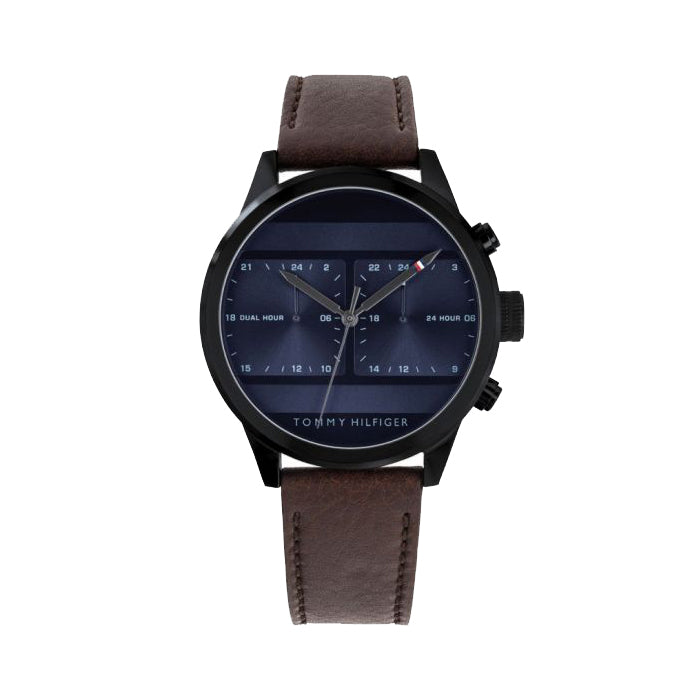 Buy Tommy Hilfiger Mens Quartz Brown Leather Strap Blue Dial 44mm Watch - 1791593 in Pakistan