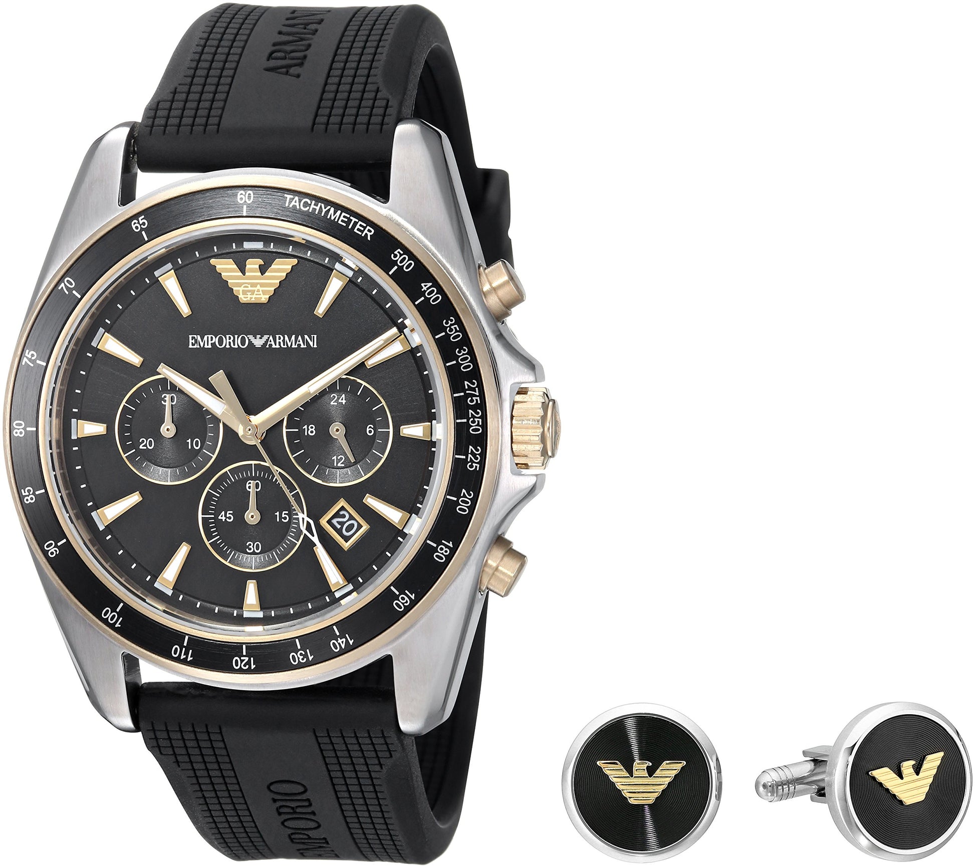 Buy Emporio Armani Men’s Chronograph Quartz Black Silicone Strap 44mm Watch - AR80003 in Pakistan