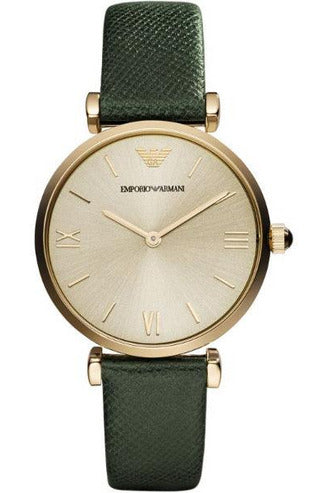 Buy Emporio Armani Retro Green Leather Champagne Dial Quartz Watch For Ladies 1726 in Pakistan