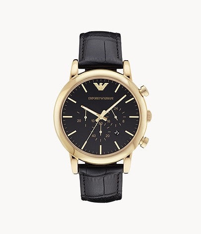 Buy Emporio Armani Chronograph Men’s Quartz Leather Strap Black Dial 46mm Watch - AR1917 in Pakistan