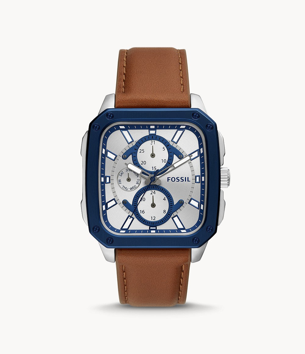 Buy Multifunction Brown Leather Strap Silver Dial Men's Watch in Pakistan