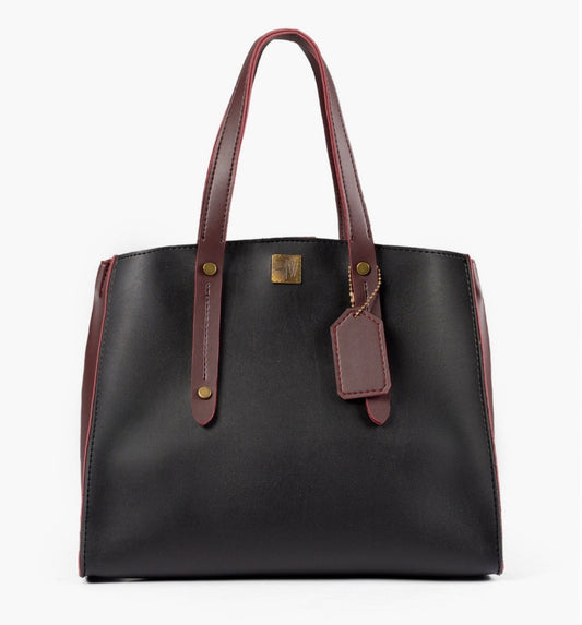 Buy Multi Compartment Satchel Bag - Black With Burgundy in Pakistan