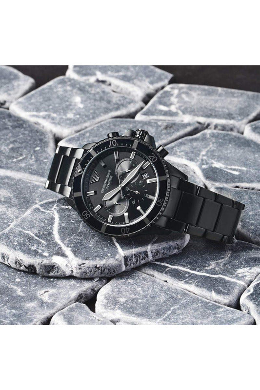 Buy Emporio Armani Men's Sportivo Black IP Stainless Steel Bracelet Black Dial Chronograph Watch 5989 in Pakistan