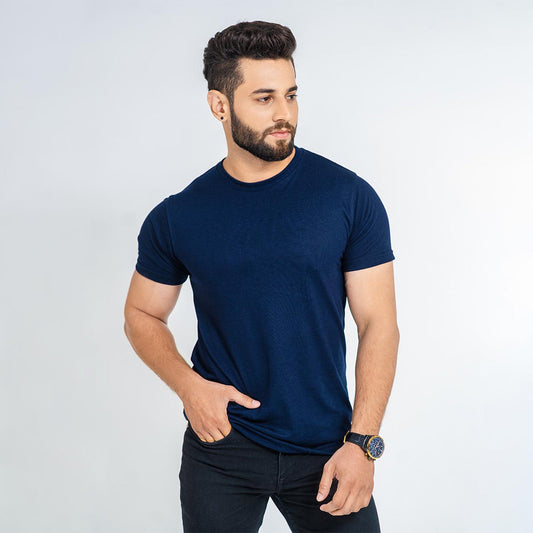 Buy Unisex Plain Crew Neck Short Sleeve T-Shirt - Navy Blue in Pakistan