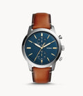 Buy Men's Quartz Stainless Steel Blue Dial Brown Leather Strap 44Mm Watch in Pakistan