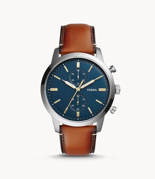 Buy Men's Quartz Stainless Steel Blue Dial Brown Leather Strap 44Mm Watch in Pakistan