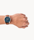 Buy Men's Quartz Stainless Steel Blue Dial Brown Leather Strap 44Mm Watch in Pakistan