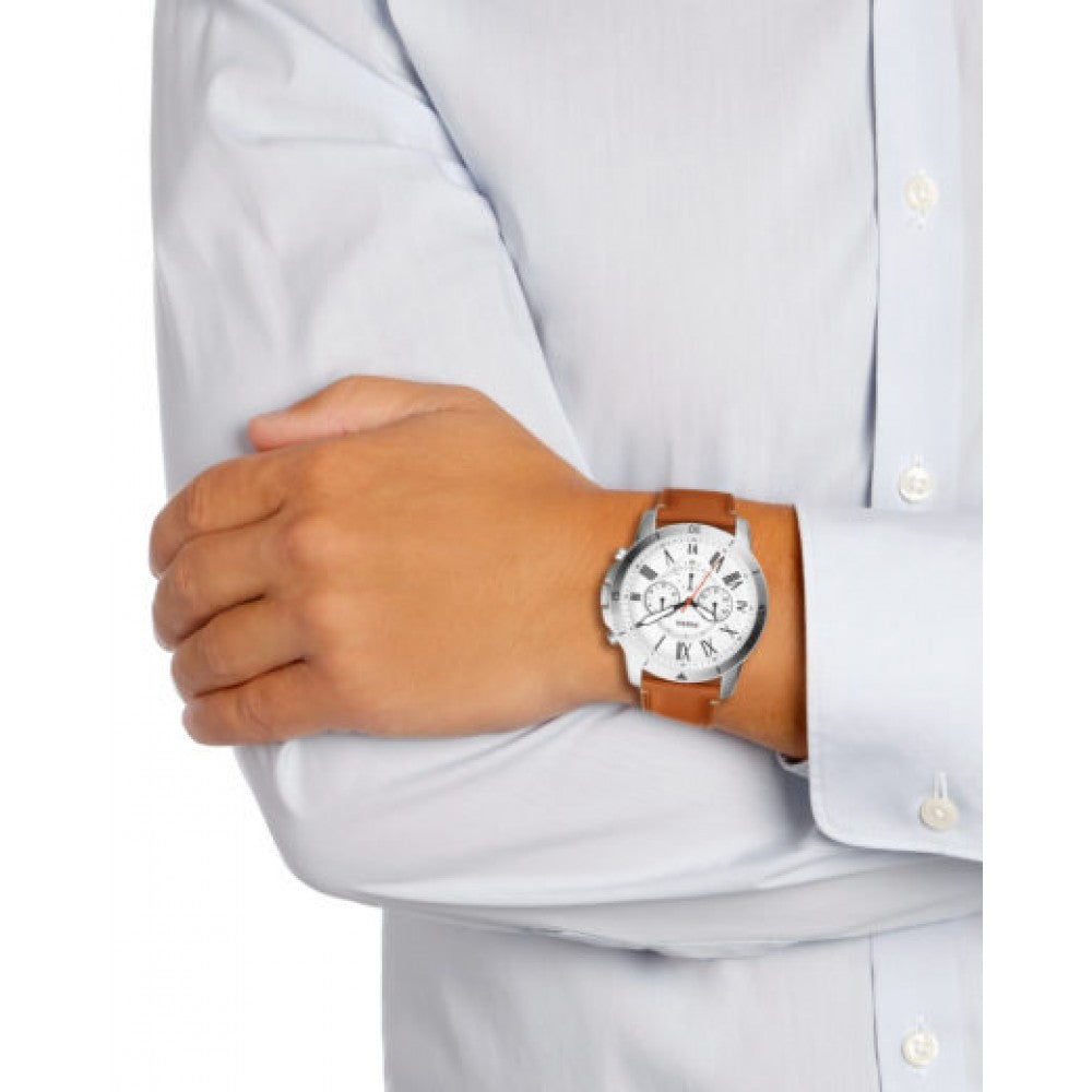 Buy Fossil Grant Sport Quartz White Dial Brown Leather Band Watch for Men - FS5343 in Pakistan