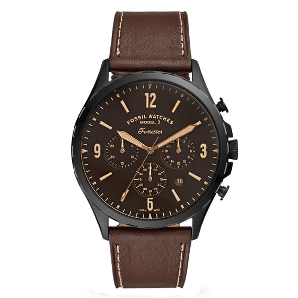 Buy Men's Chronograph Quartz Forrester Brown Leather Strap Black Dial 46Mm Watch in Pakistan