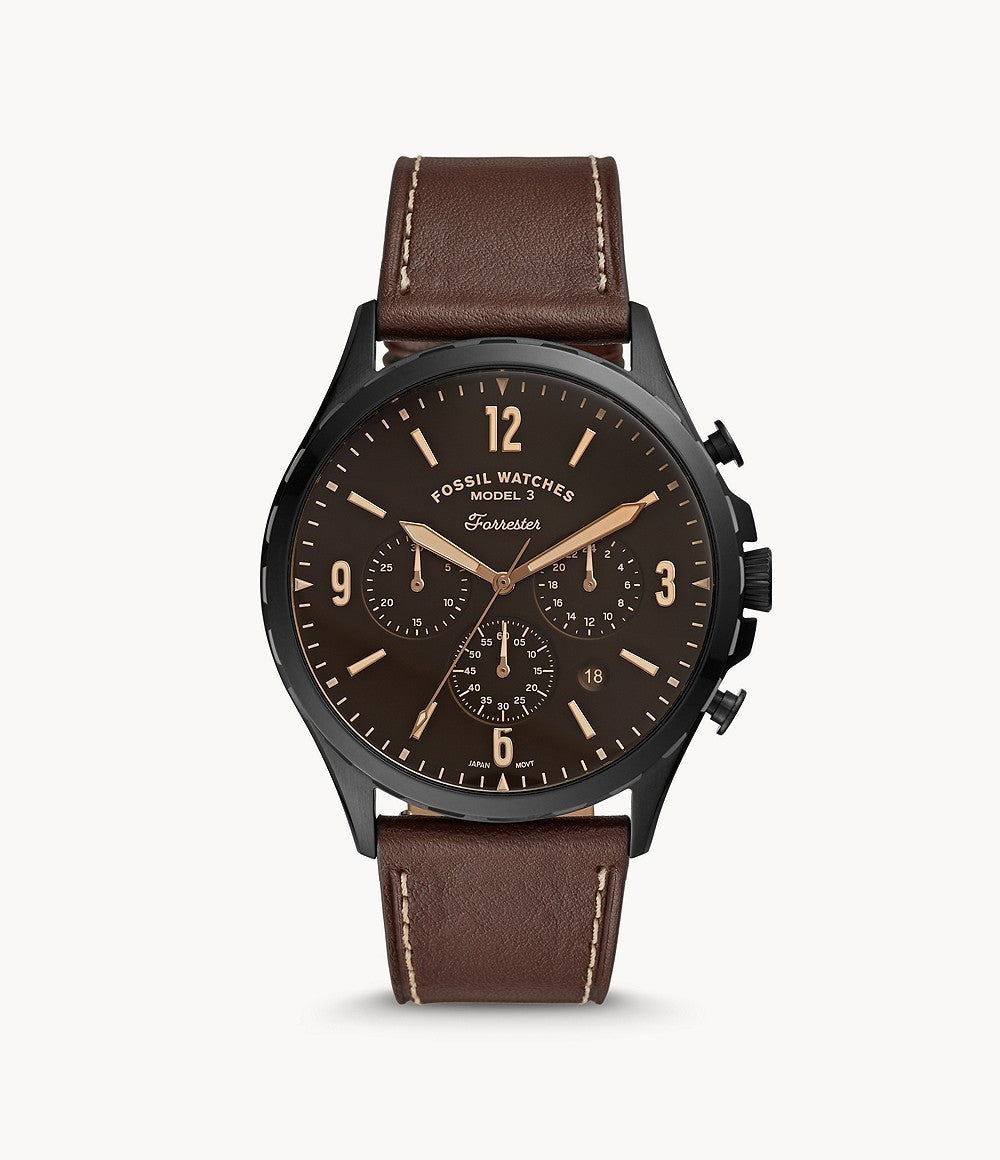 Buy Men's Chronograph Quartz Forrester Brown Leather Strap Black Dial 46Mm Watch in Pakistan