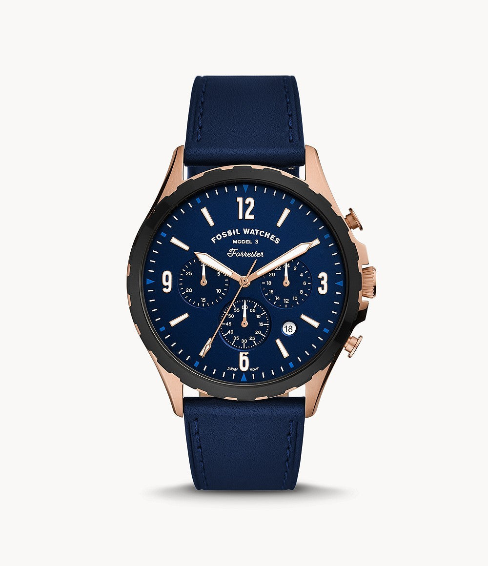 Buy Men's Chronograph Quartz Forrester Blue Leather Strap Blue Dial 46Mm Watch in Pakistan