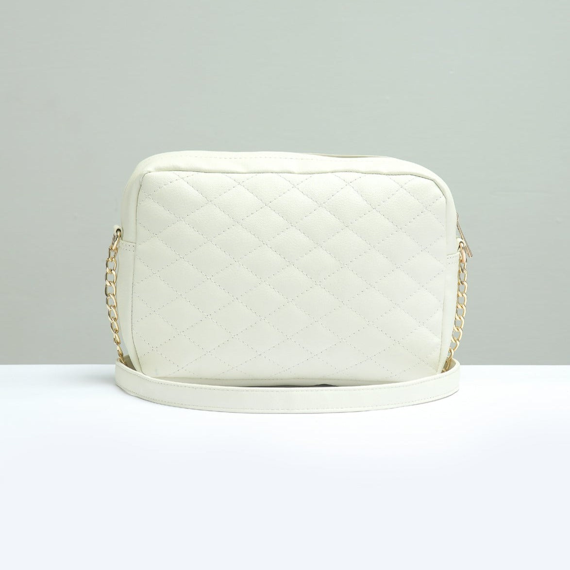 Buy Negative Apparel Quilted Embossed Crossbody Bag With Chain FD - White in Pakistan