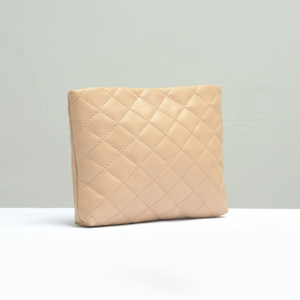 Negative Apparel Small Quilted Embossed Pouch FD - Beige