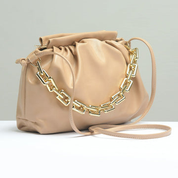 Buy Negative Apparel Minimalist Ruched Bag With Chain FD - Beige in Pakistan