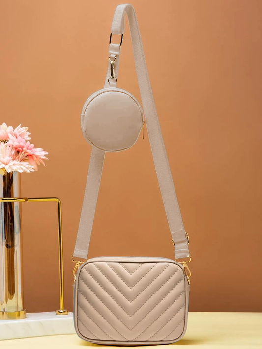 Buy Chevron Quilted Square Bag With Coin Purse - Off White in Pakistan