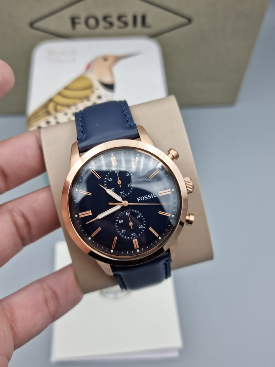 Buy Fossil Men's Chronograph Quartz Blue Leather Strap Blue Dial 44mm Watch FS5436 in Pakistan