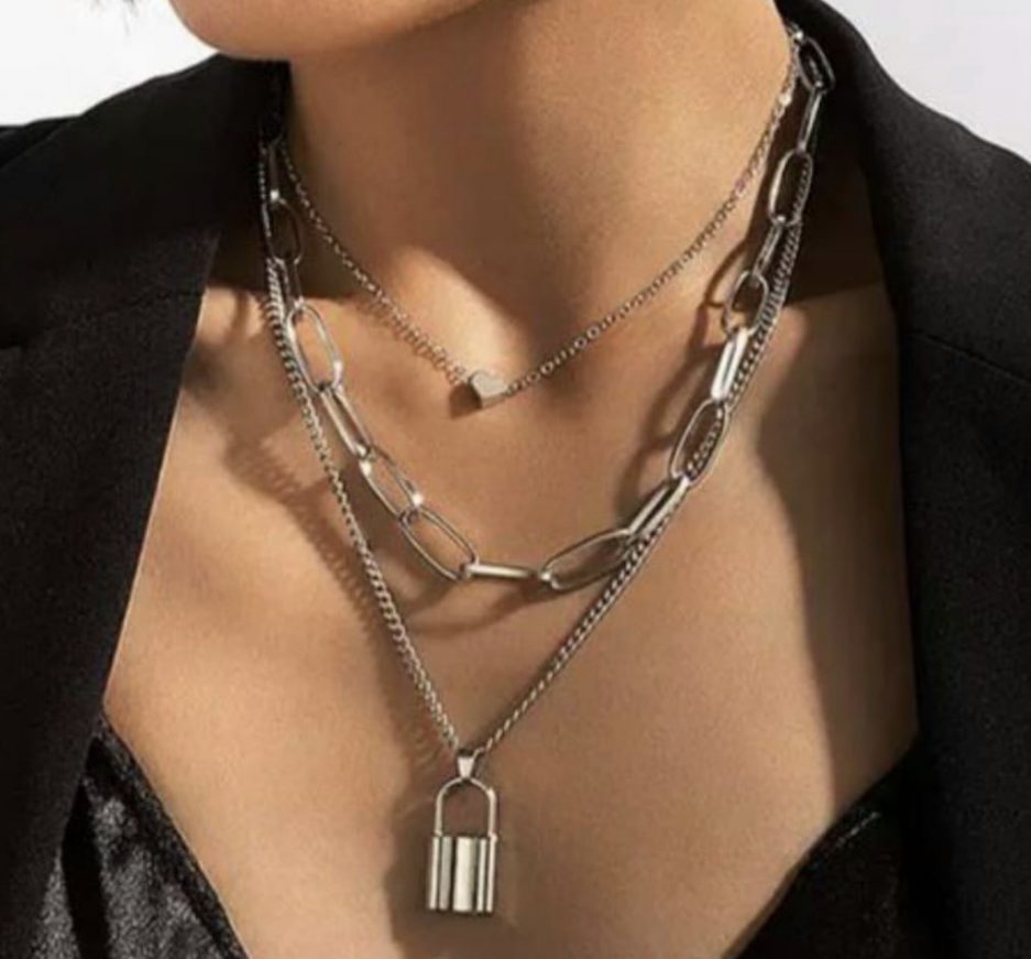 Buy Bling On Jewels Hearts & Locks Necklace - Silver in Pakistan