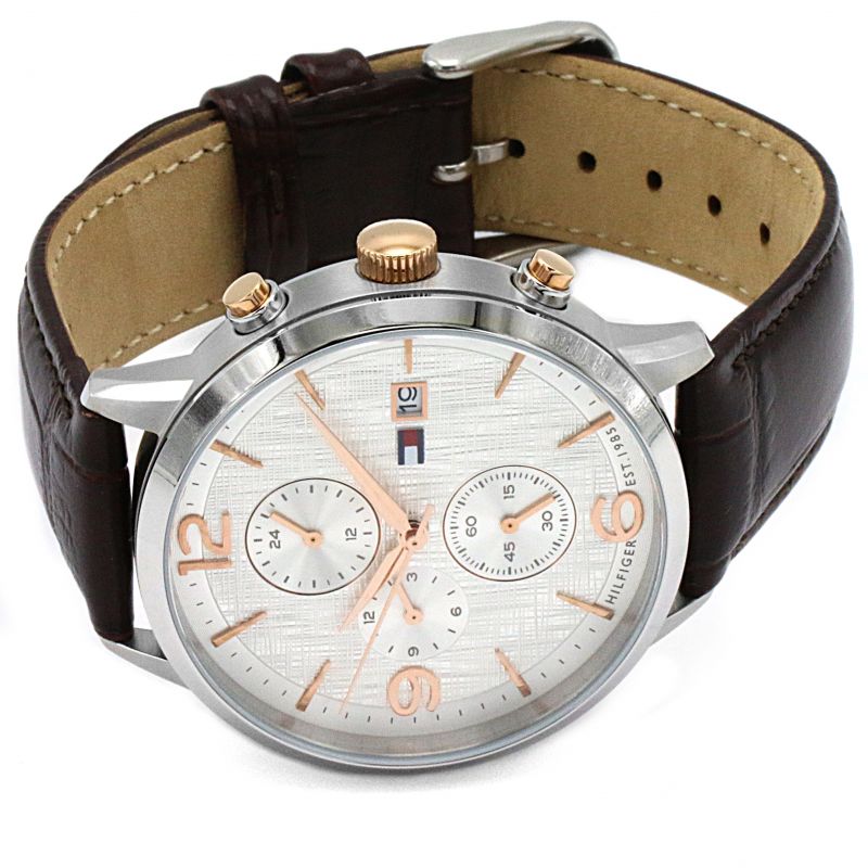 Buy Tommy Hilfiger Mens Quartz Brown Leather Strap White Dial 42mm Watch - 1710360 in Pakistan