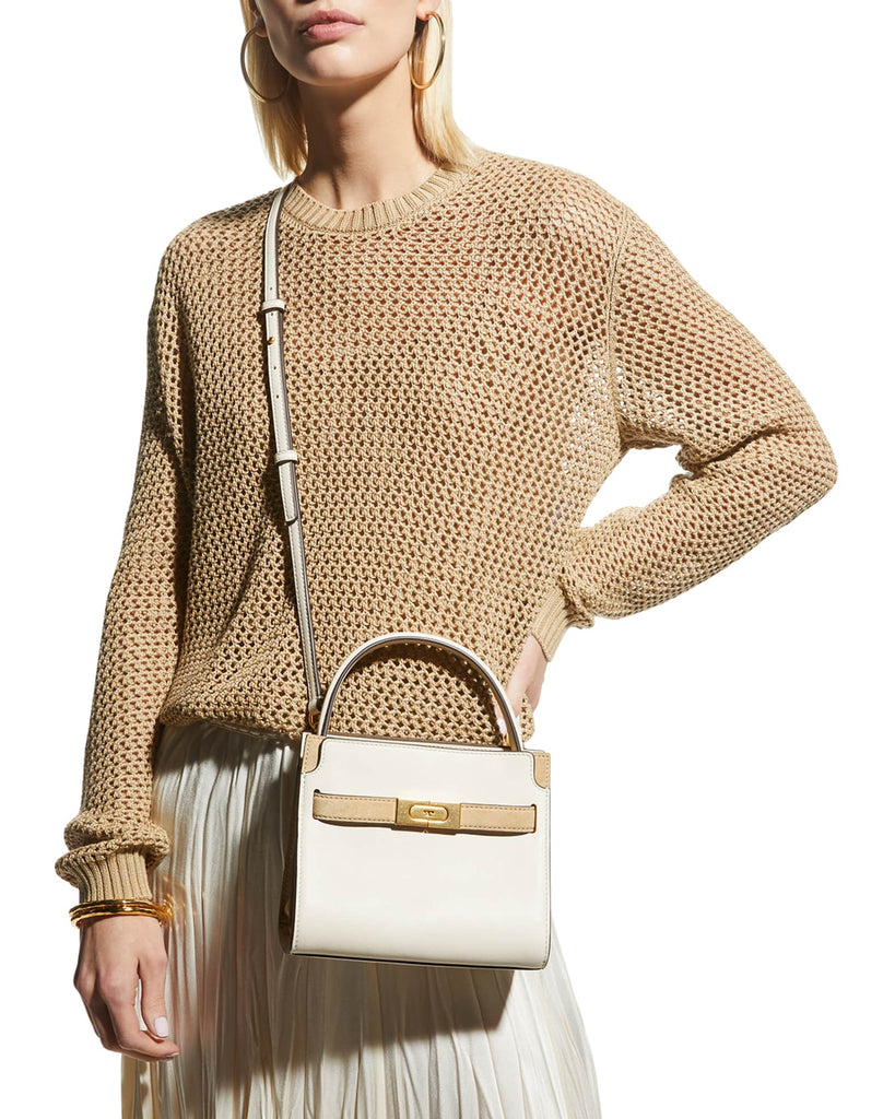 Tory Burch Lee Radziwill Leather Double Bag in New Cream