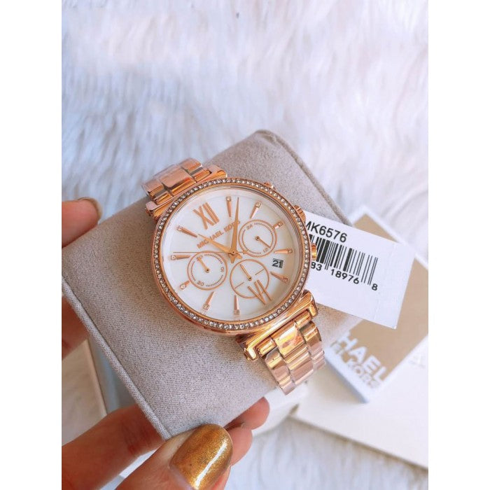 Buy Michael Kors Womens Quartz Sofie Rose Gold Stainless Steel Mother Of Pearl Dial 39mm Watch - Mk6576 in Pakistan