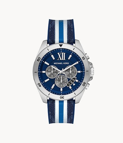 Buy Michael Kors Brecken Chronograph Blue And White PVC Strap Blue Dial Watch for Men - Mk8950 in Pakistan