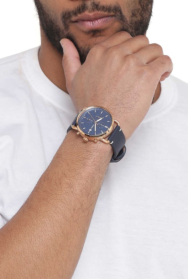 Buy The Commuter Chronograph Blue Dial Navy Leather Watch For Men in Pakistan