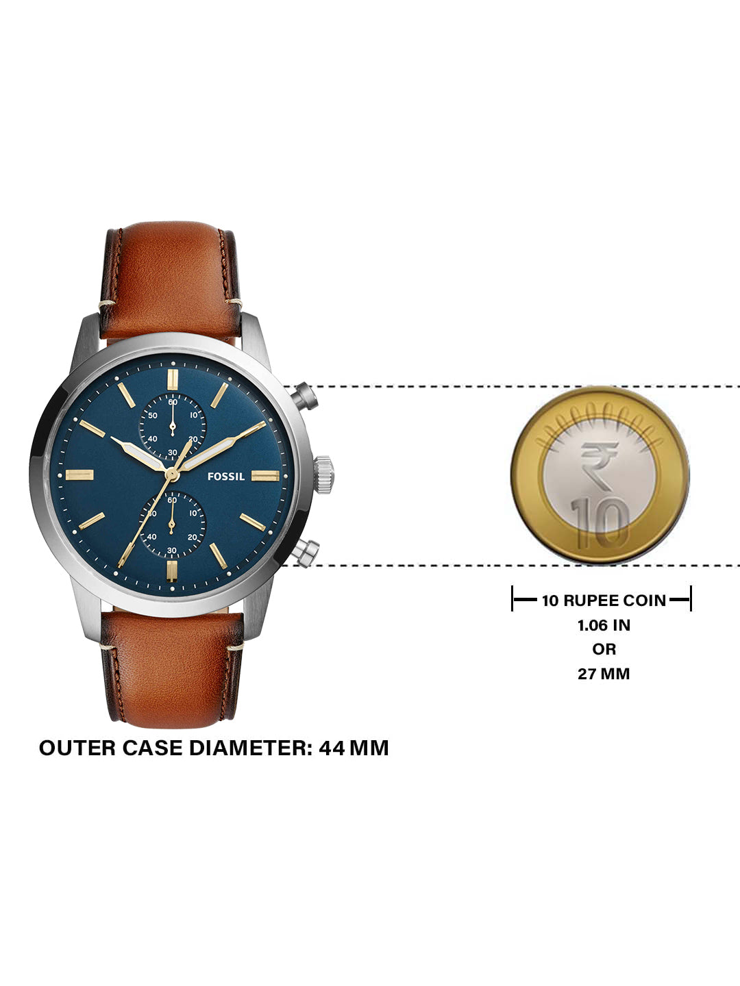 Buy Men's Quartz Stainless Steel Blue Dial Brown Leather Strap 44Mm Watch in Pakistan